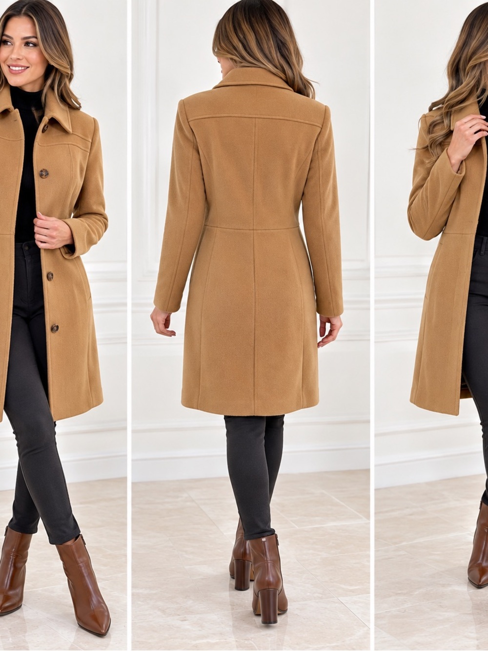 Marc New York Camel Single-Breasted Wool-Blend Trench Coat